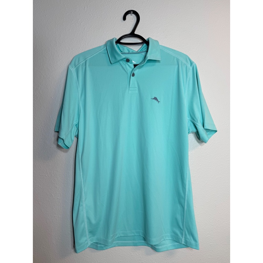 Tommy Bahama Mens Emfielder Polo Shirt Aqua Blue Short Sleeve Marlin Logo Medium